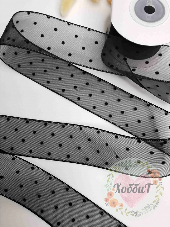 Лента органза "Горошек" 3,8см. (черный)
